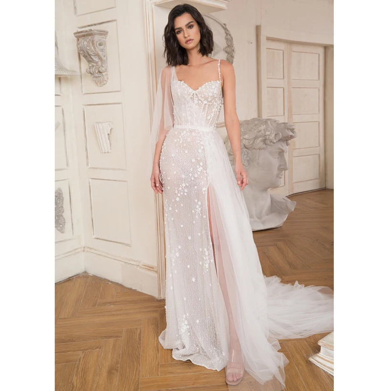 

Verngo Beach Wedding Dress Boho Elegant Backless Wedding Gowns Side Slit Lace Bride Dress Summer Vestido De Novia