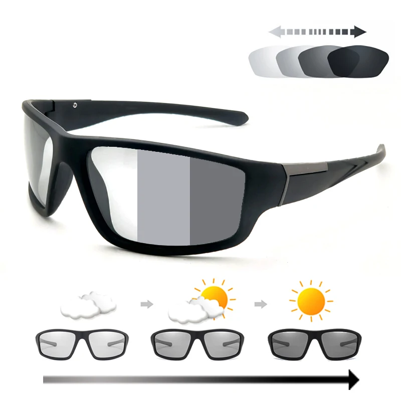 Men Photochromic Sunglasses Matte Black Sports Goggles Women Color Changing 100% Polarized Bicycle Riding 2022 Sun Glasses