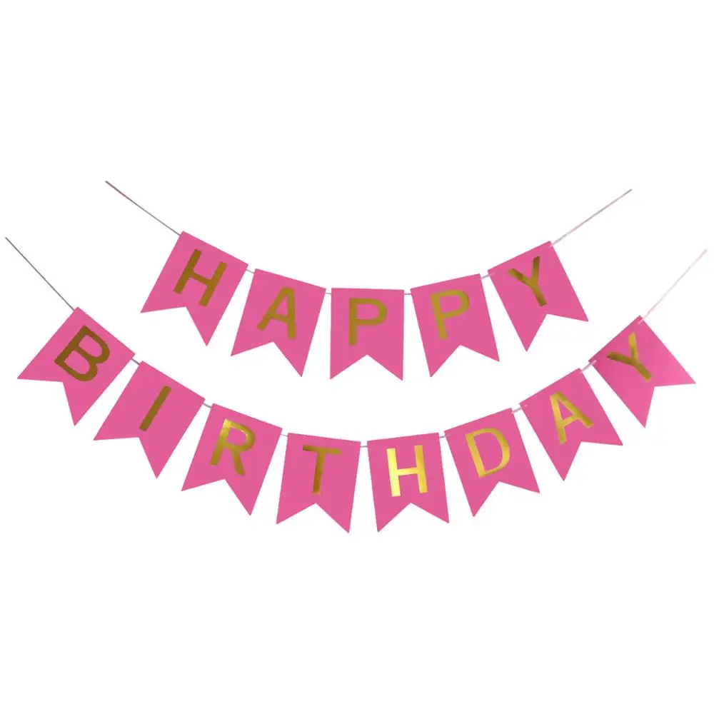 Детский баннеры для дня рождения, бумажные гирлянды из флажков для мальчиков и девочек, украшения на день рождения, розовые золотые баннеры - Цвет: rose red