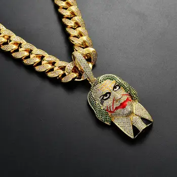 

Hip Hop Rock Full AAA CZ Stone Bling Iced Out The Dark Knight Heath Ledger Batman Clown Pendants Necklace for Men Rapper Jewelry