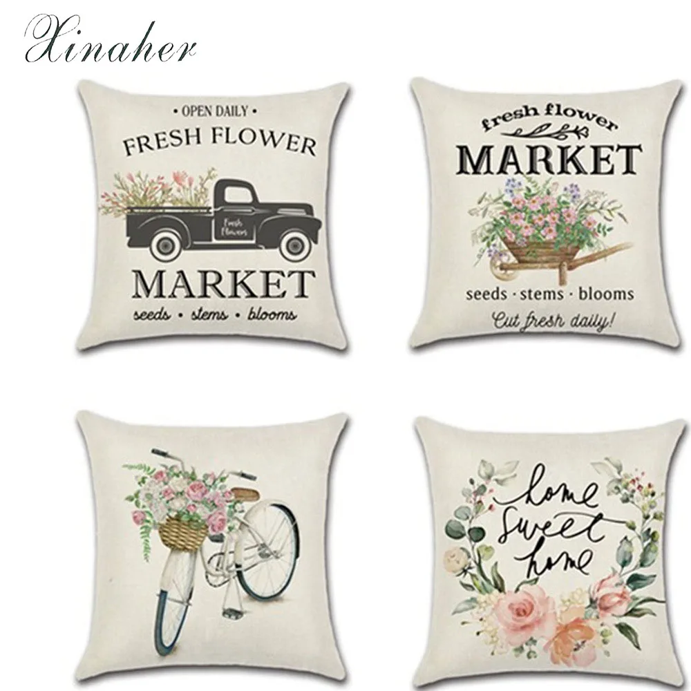 

Spring hug pillowcase flower bicycle truck farm 45*45cm Cushion Cove Linen Throw Pillow Car Home Decoration Decorative Pillow