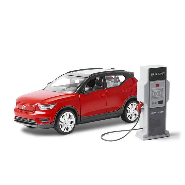 1:32 VOLVOS XC40 SUV Charging Pile Alloy Off-road Diecast Model Toy Cars Sound Light Pull Back Car Vehicle Toys For Children 3