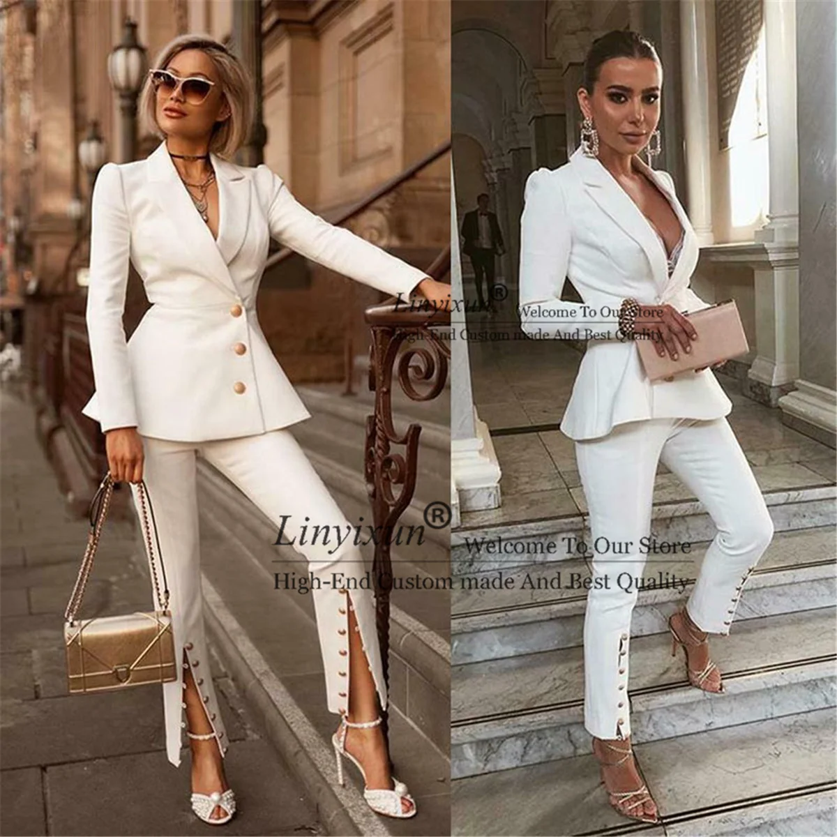 White Office Ladies Slim Fit Women Pant Suits Spring Suit Donna Blazer Woensemble Femme 2 Pezzi Set Giacca Pantaloni Muslimah