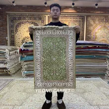 Yilong 2'x3' ручной персидский ковер турецкий зеленый шелковый ковер(HF141B
