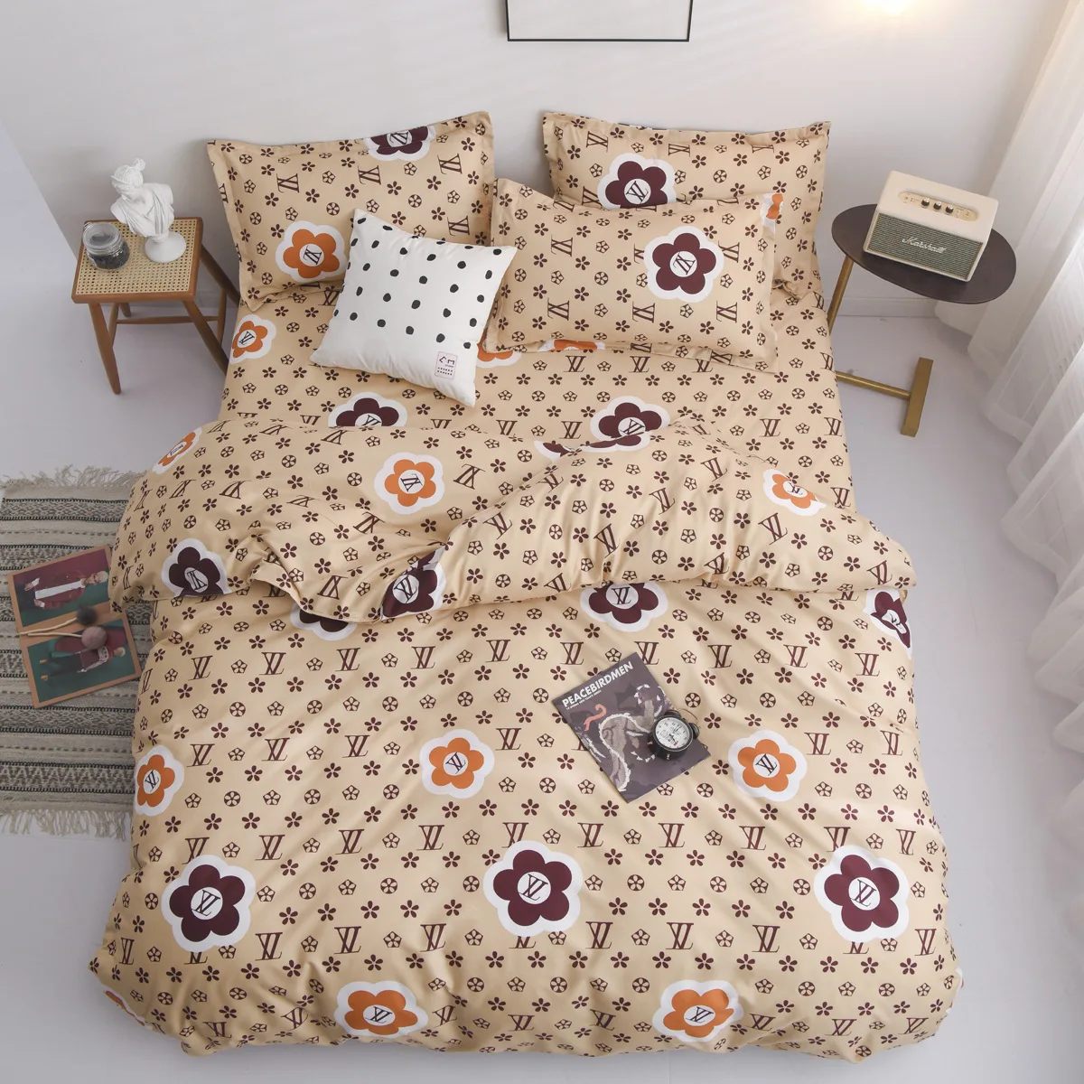 Fruit Printing 4pcs Kid Bed Cover Set Cartoon Duvet Cover Breathable Bed Sheets and Pillowcases Comforter Bedding Set Full Sizes