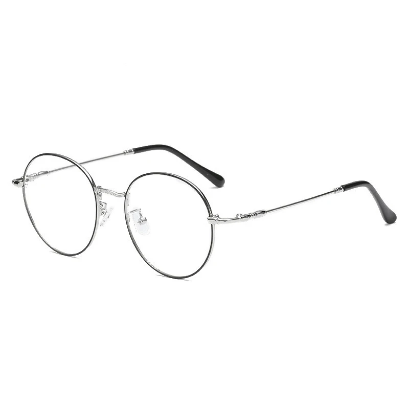 Black silver Новые оправа для очков ретро металлические очки оправа близорукие очки мужские и женские круглые очки - Цвет оправы: Black silver