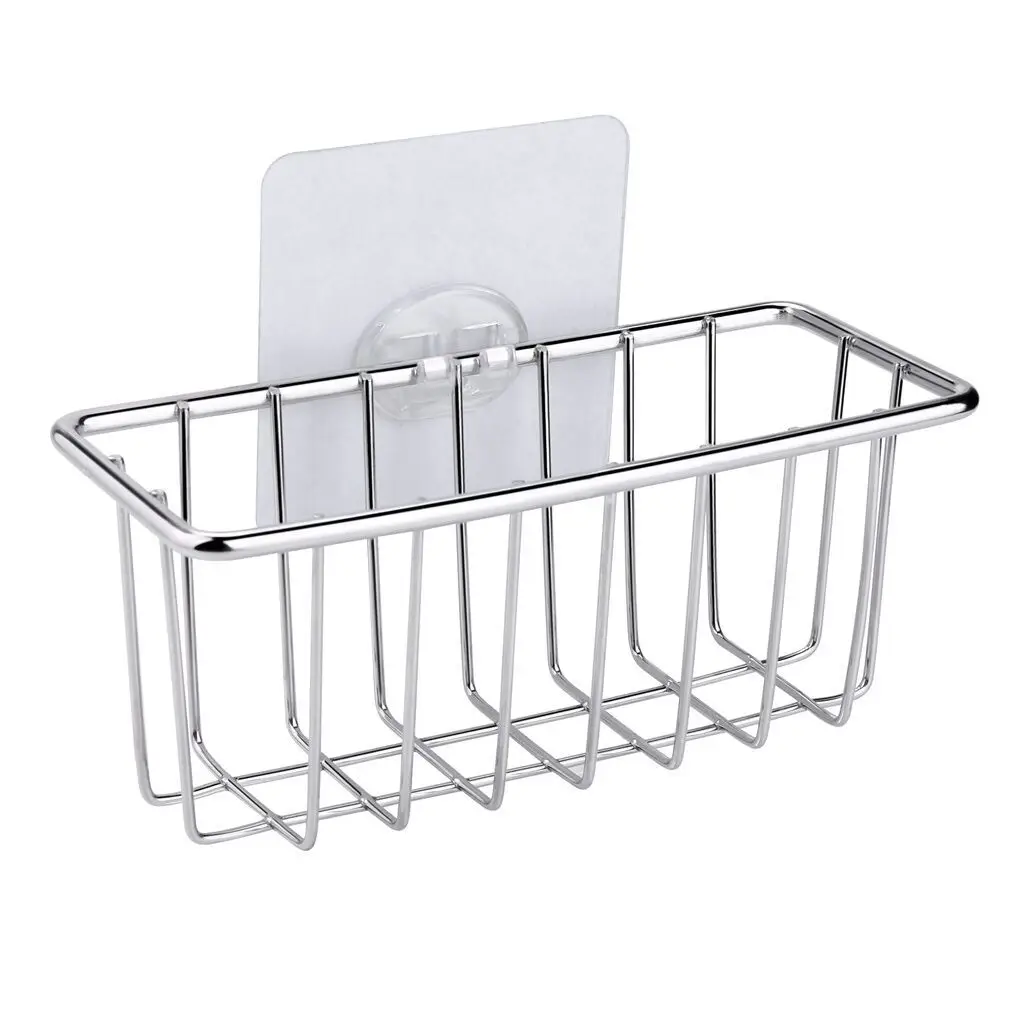 

Hole-Punched Seemless Stickers Kitchen Sink Stainless Steel Sponge Rack Multi-functional Sponge Storage Rack