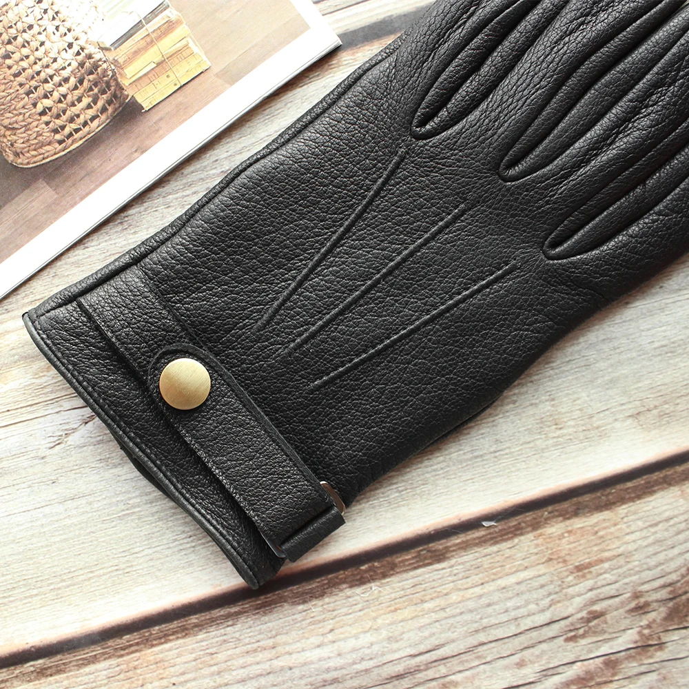 New men's deerskin gloves leather fashion bow-shaped retro autumn and winter driving and riding motorcycle warm gloves