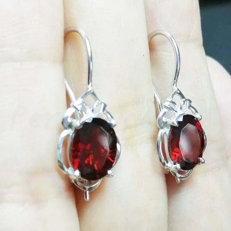 Серьги-капли из натурального граната, Стерлинговое Серебро 925 пробы,, 2.1ct* 2pcs, драгоценный камень для мужчин или женщин C91145