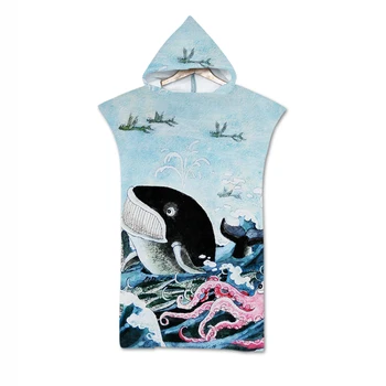 

Free shipping Holiday Birthday Gift Sea Whale Turtle Octopus Fish Pattern Hooded Swim Surf Bath Beach Poncho Towel Changing Robe