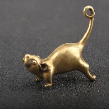

Mini Brass Cute Rat Statue Pocket Animal Mouse Figure Sculpture Key Chain Ornament Home Office Desk Car Decorative Ornament