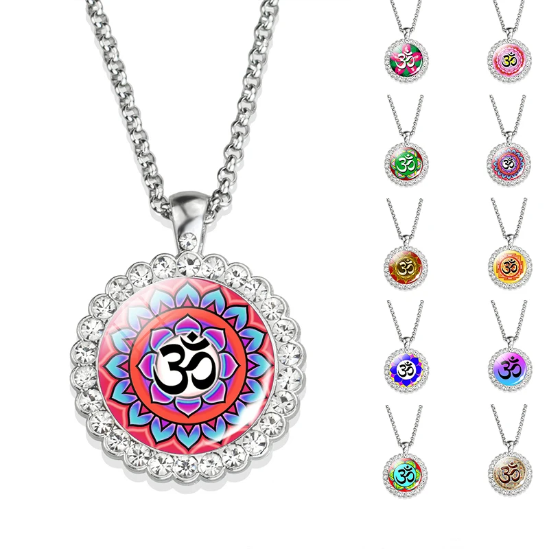 Hinduism Om Symbol Yoga Necklace Rhinestone Pendant Indian Jewelry Meditation Reiki Sign | Украшения и аксессуары