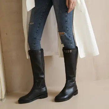 

Riding Boots Woman Antumn Winter Warm Genuine Leather Boots Basic Shoes Woman Side Zipper Round Toe High Boots