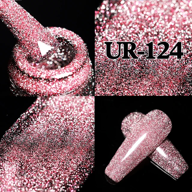 UR SUGAR 7.5ml Pink Reflective Glitter Gel Nail Polish Silver Purple Sequins Soak Off UV Gel Nail Art Manicuring Nail Gel Reflective-124