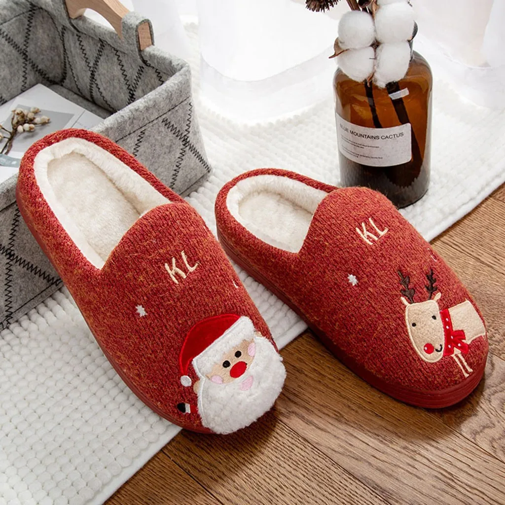 Мужские вьетнамки; домашние тапочки с Санта-Клаусом; обувь для влюбленных пар; Рождественские теплые домашние тапочки на плоской платформе; Pantuflas Mujer - Цвет: F2