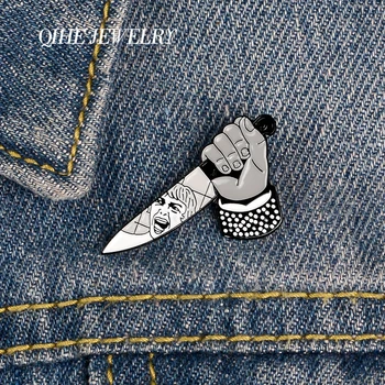 

QIHE JEWELRY Screaming Psycho Killer Brooches Pins Holding Dagger Hard Enamel Metal Pins Denim Clothes Badges Pins Friends Gifts