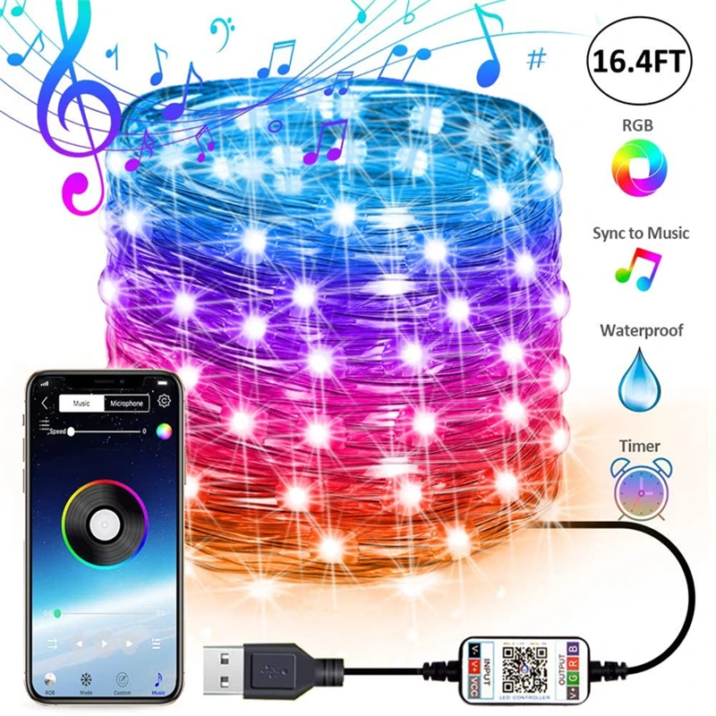 

Christmas Tree Decoration LED USB String Light Bluetooth App Control Copper Wire String Lamp Waterproof Outdoor Fairy Lights