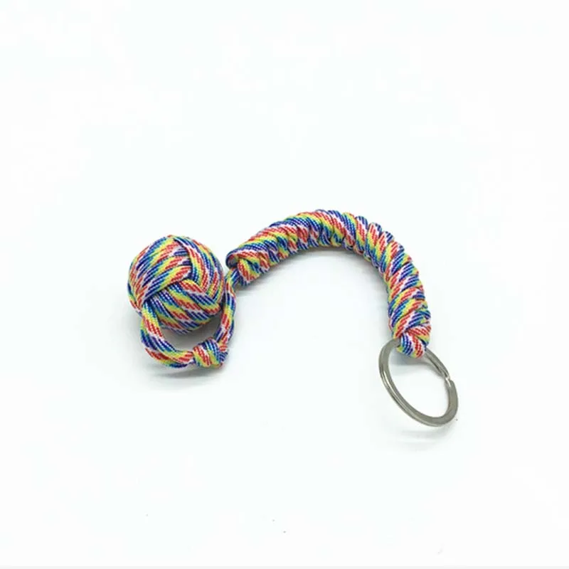 Key chain Outdoor self-defense field emergency survival kit key rings seven-core umbrella hand-woven keychain with steel ball - Цвет: 001
