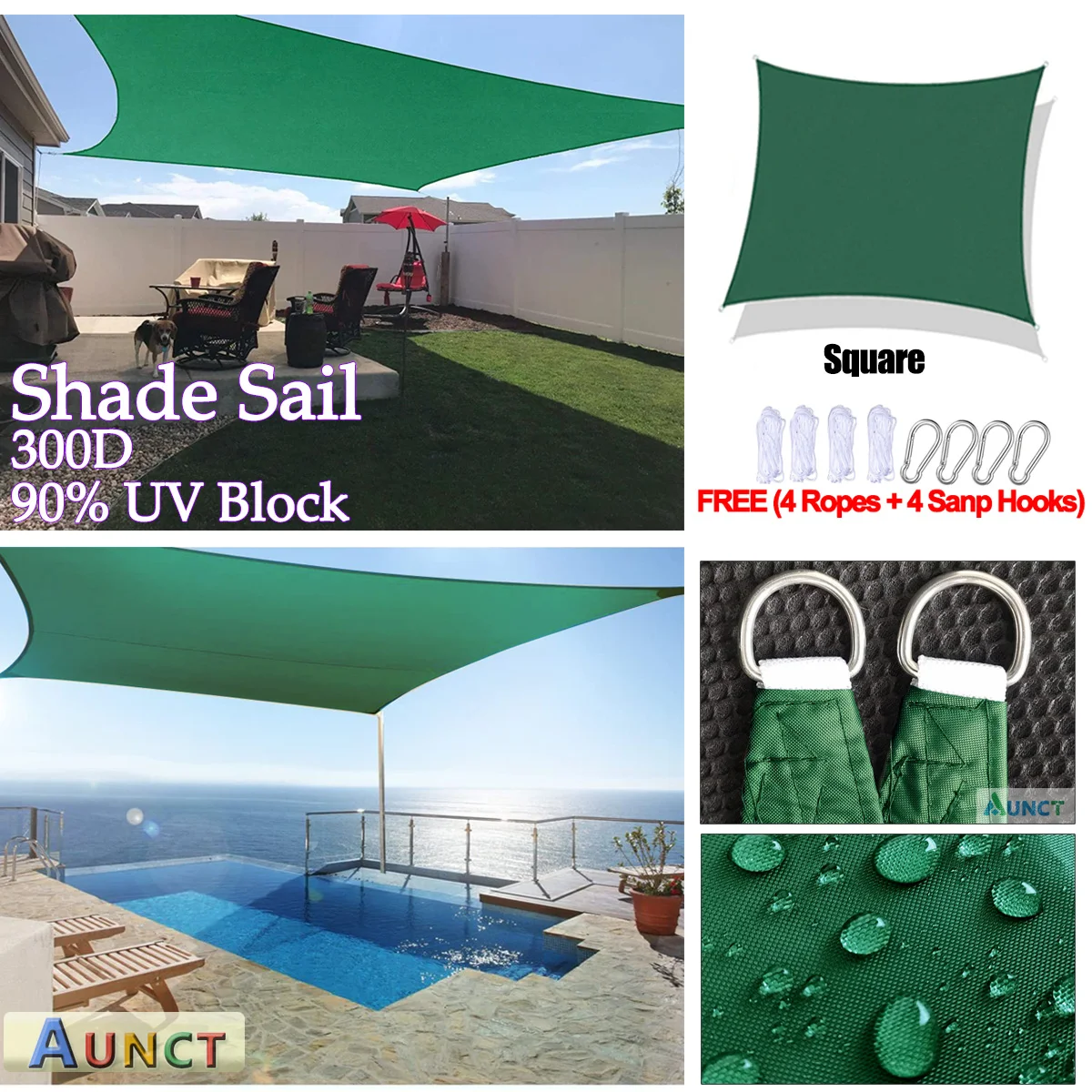 4x7M 300D Waterproof Sun Shelter Sun shade Protection 13x23ft Outdoor Cover Yard Garden Patio Pool Shade Sail Awning Camping