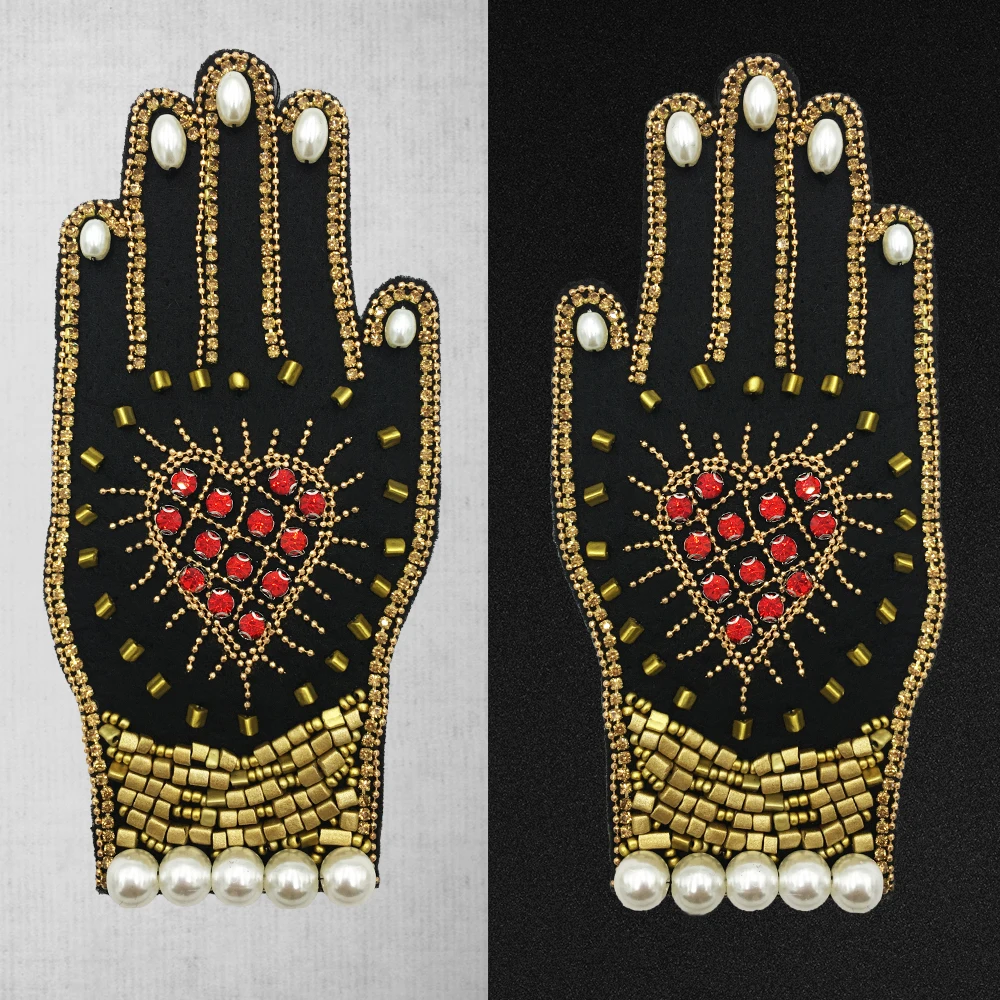 

1 Pair Hand DelicateEmbroidery Rhinestones beadedPatches for Clothes AppliqueSewn on Pants, Shoes, Handbag DIY Decoration