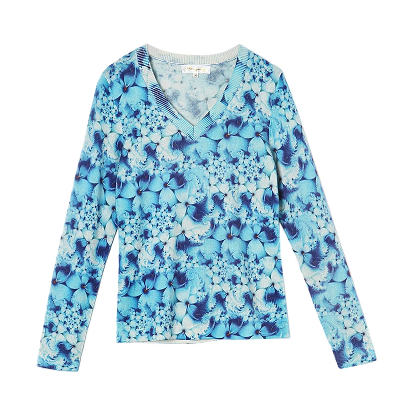 Женский кашемировый свитер, пуловер с цветочным принтом, Осень-зима 100, вязаные кашемировые свитера