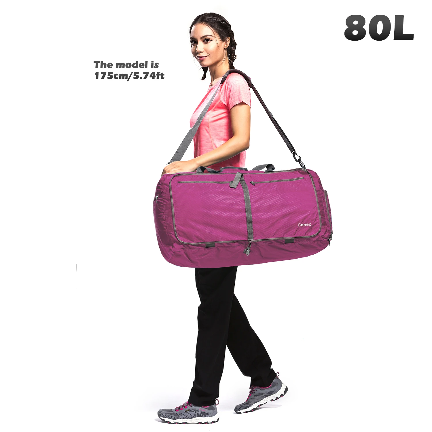 Gonex 60/80L дорожная сумка для багажа для мужчин и женщин, нейлоновые дорожные сумки для путешествий, складные сверхлегкие сумки для отдыха, деловой поездки - Цвет: Rose Red 80L