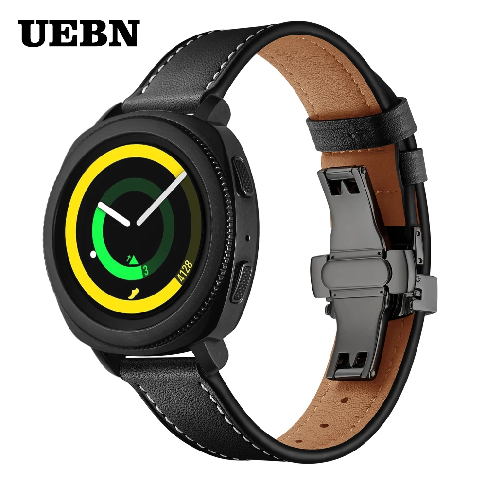 Ремешок UEBN кожаный для Samsung Galaxy Watch 42 мм Active 2 черный спортивный браслет с