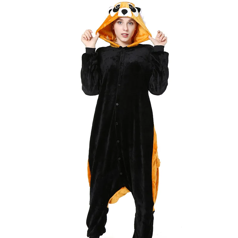 

Cute Cartoon Kigurumi Raccoon Pajamas Long Sleeve Hooded Onesie Adult Women Animal Halloween Christmas Sleepwear
