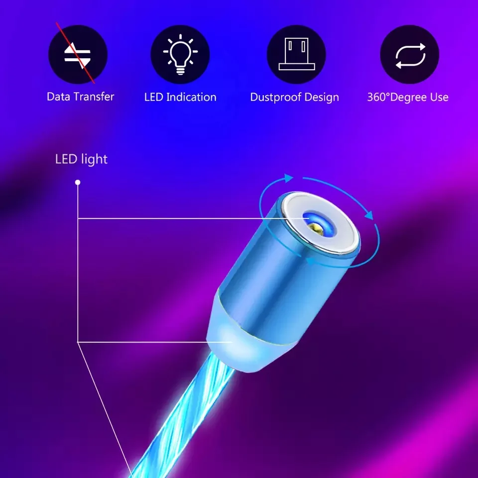 Магнитный зарядный кабель, светильник для быстрой зарядки, магнитный Micro usb type-C кабель для iPhone X XS MAX XR светодиодный магнитный провод