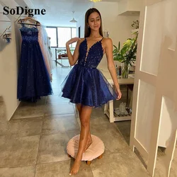 SoDigne Navy Blue Glitter Short Prom Dresses Sexy Deap V Neck Party Homecoming Dress Lady's Cocktail Gown Vestidos