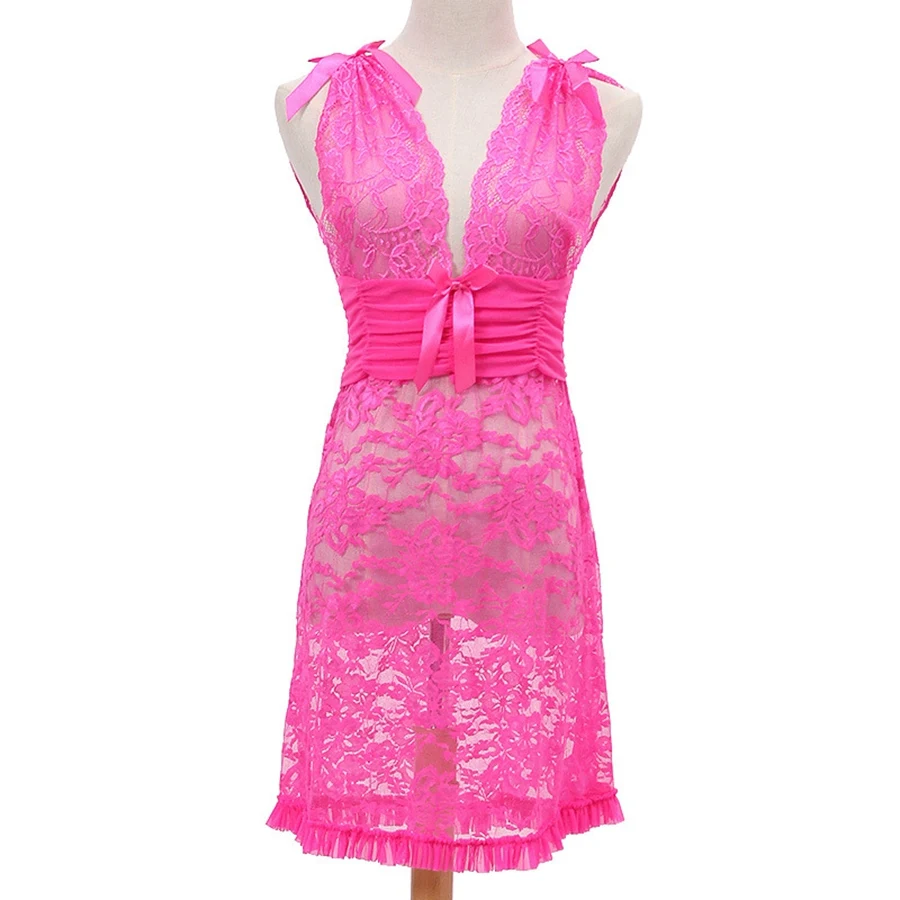 rose Кружевная женская ночная сорочка, одежда для сна, женское нижнее белье, сексуальное женское платье с открытой спиной, домашний костюм - Цвет: rose