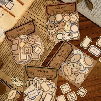 

100pcs Retro Decorative Adhesive Sticker Scrapbooks Decorative Labels For Diary Album