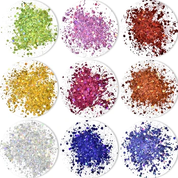 

50g/bag 3D Nail Flakes Sequins Mixed Hexagon/Moon/Stars Shapes Flakes Chameleon Glitter Powder Uv Polish Nail Sequins Decoration