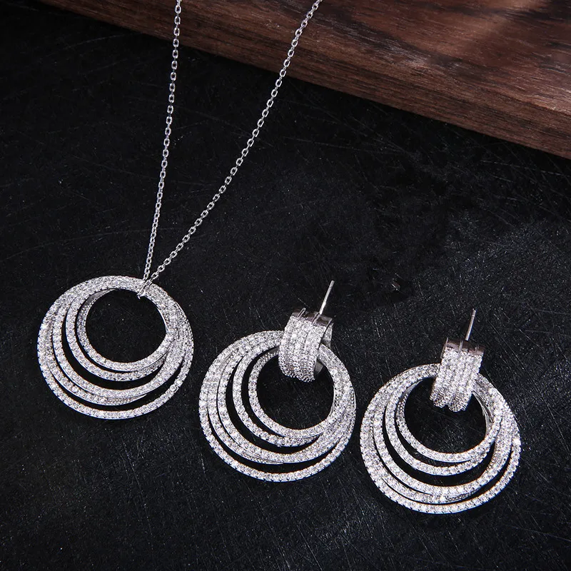 New Designer Luxury Twist Lines Geometry Cubic ZirconEngagement Dubai Naija Bridal Necklace Earring Jewelry set D1396