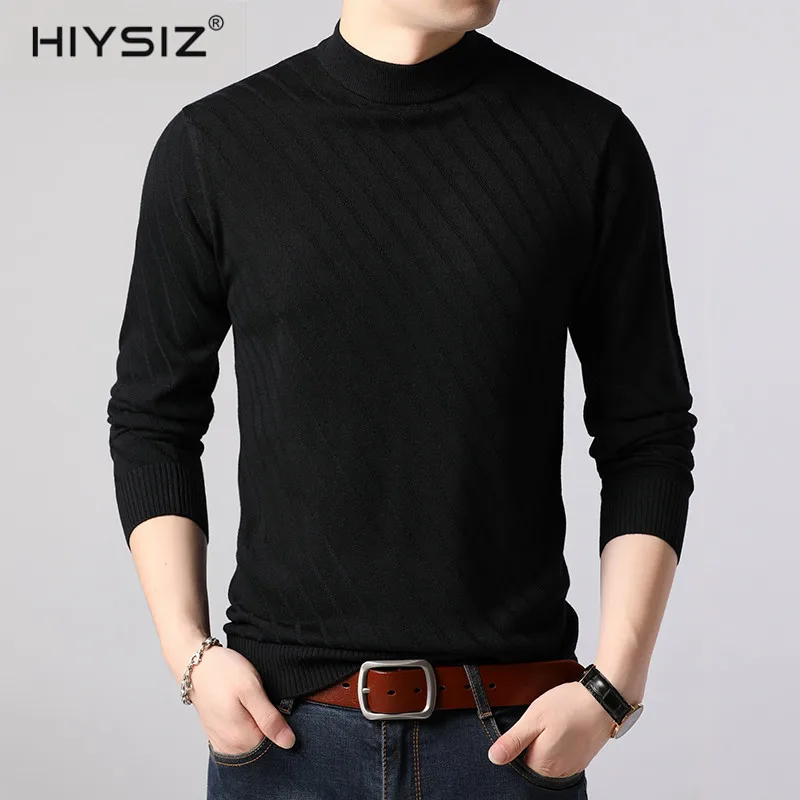 HIYSIZ O-Neck Long Sleeve Sweater Men Brand New Wool Fashion Trend Casual Autumn Winter Streetwear Striped Pullover SW039