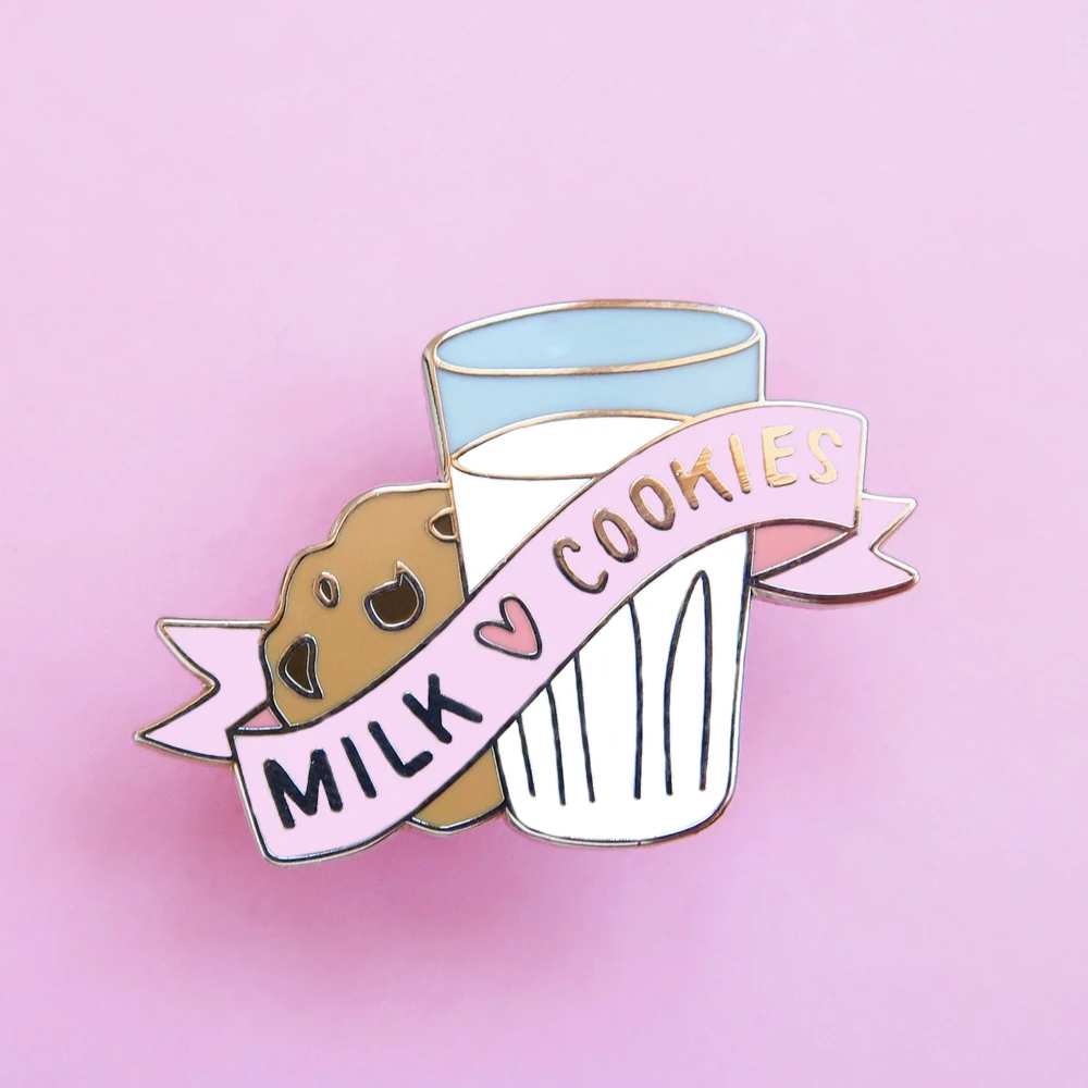 

Perfect Match Milk and Cookies Hard Enamel Pin Cute Pastel Dessert Food Golden Brooch Fashion Backpack Lapel Pins Unique Gift