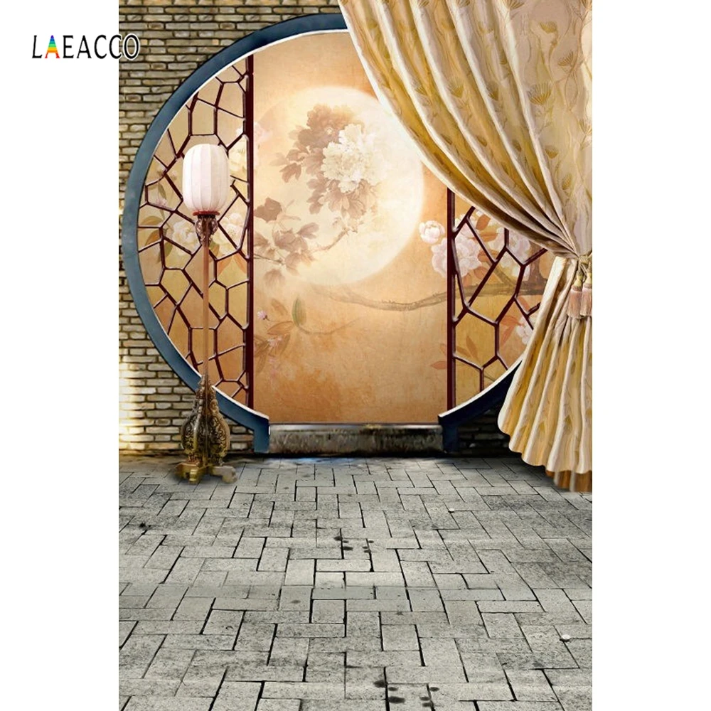 

Laeacco Chinese Style Brick Floor Round Door Portrait Photographic Backdrop Photo Background Decoration Photophone Photo Studio