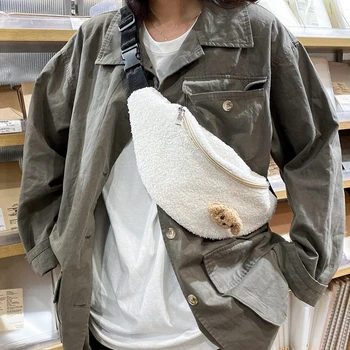 

Cute Casual Women's Waist Bag Fanny Pack Fashion Plush Belt Bags Banana Bag Autumn Winter Wild Crossbody Chest Pack Waist Packs