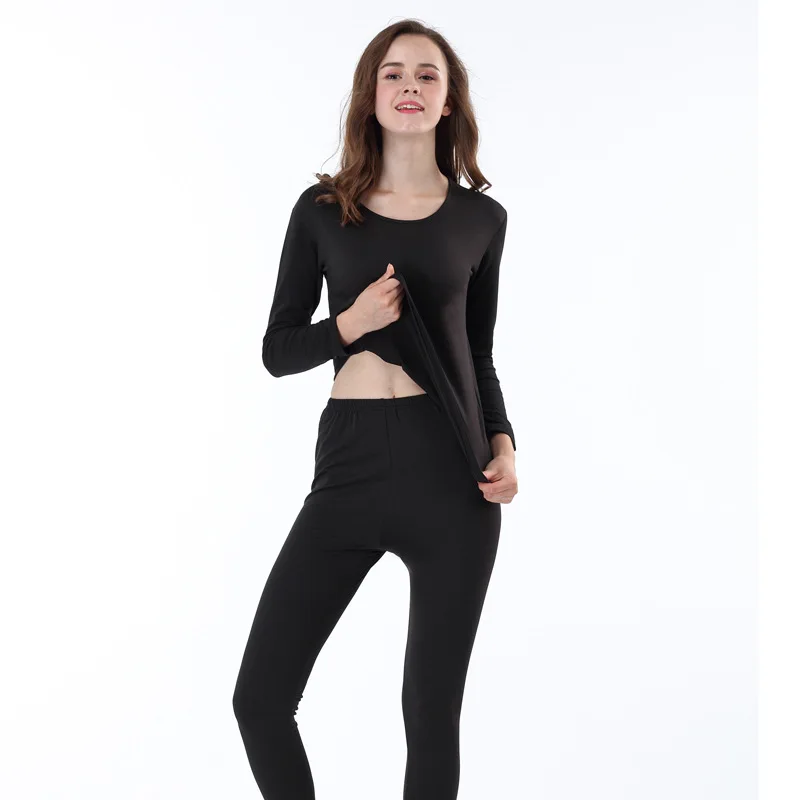 Thermal underwear female thin section (plus velvet) round neck Slim body base base XL autumn pajamas thermal underwear