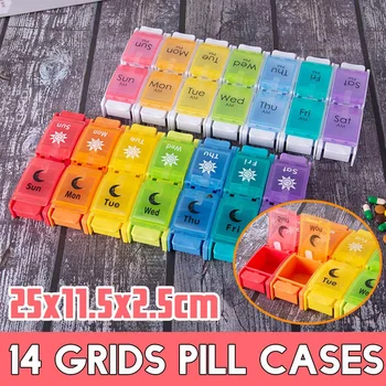 

Portable 14 Grids Pills Box Travel Weekly Rainbow Pill Case 7 Days Detachable Medicine Tablet Organizer Container Dispenser New