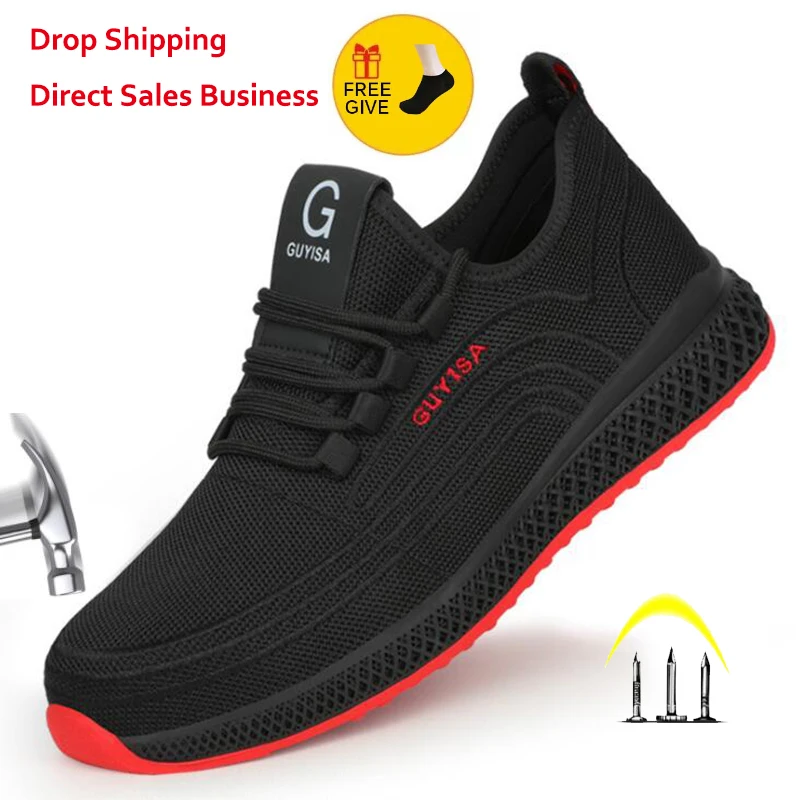 XPUHGM-zapatos de trabajo con punta de acero y malla de aire para hombre, botas de seguridad ligeras a prueba de perforaciones, transpirables, envío directo