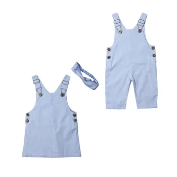 

0-4Years Sister-Brother Matching Clothes Stried dresses +Headband and Striped Rompers