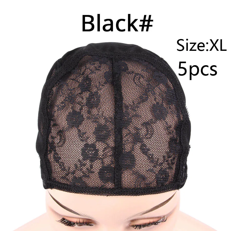 Черный коричневый топ стрейч швейцарские кружева Регулируемые парики, шапочки ткацкие сетки для изготовления париков для женщин девочек XL/L/M/S 5 шт./партия - Цвет: Black XL 5Pcs