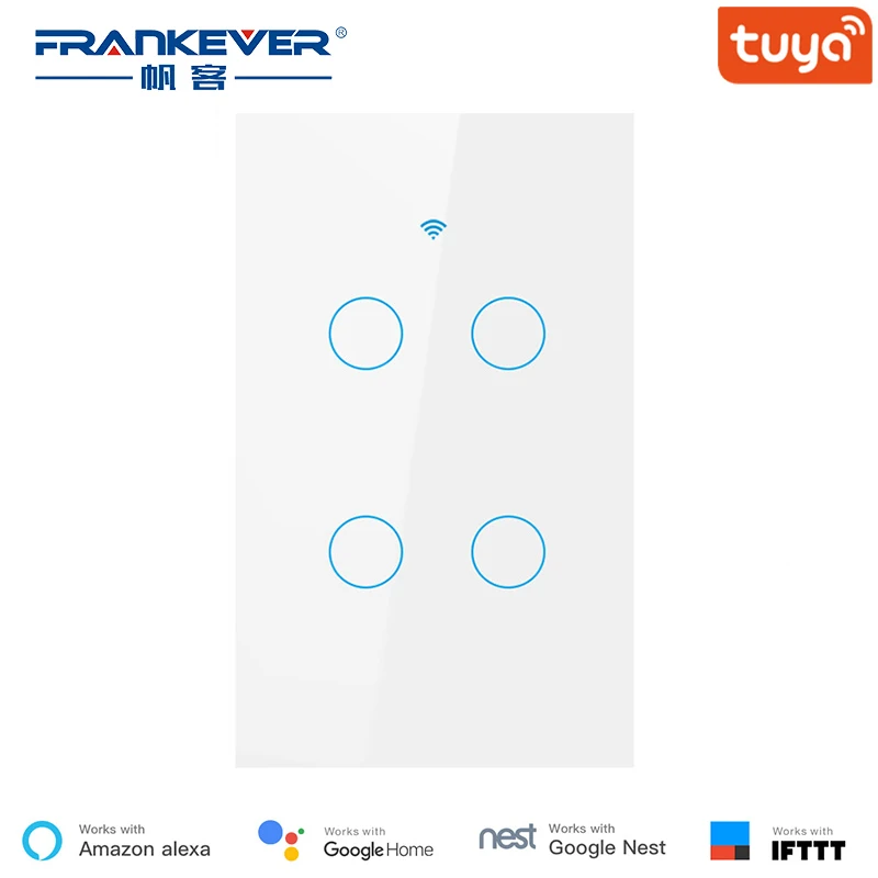 

FrankEver Wifi Smart Switch US Smart Wall Touch Panel Light Switch 1 2 3 4 Gang Tuya Smart Life App Works with Alexa Google Home