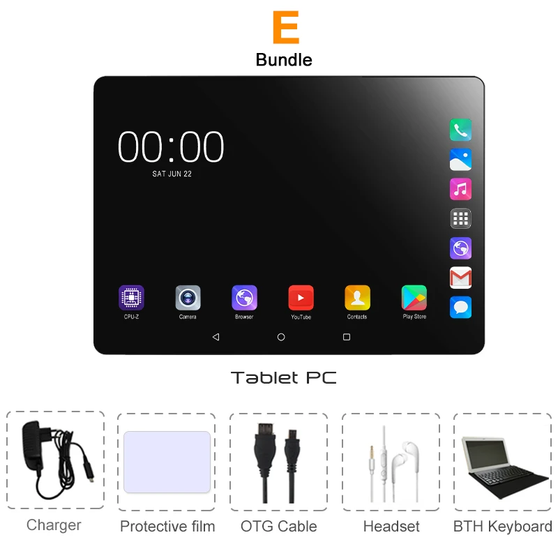 Комплект 5 Global Version DHL Free 10 inch Tablet PC Octa Core 6GB RAM 128GB ROM 4G LTE Android 9.0 WiFi 1280*800 IPS 2.5D Glass 10.1 - Комплект: Комплект 5