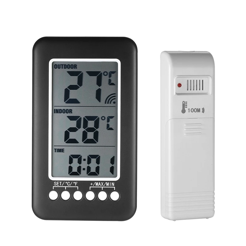In/Outdoor Digital Wireless Thermometer Weather Station Clock Lcd