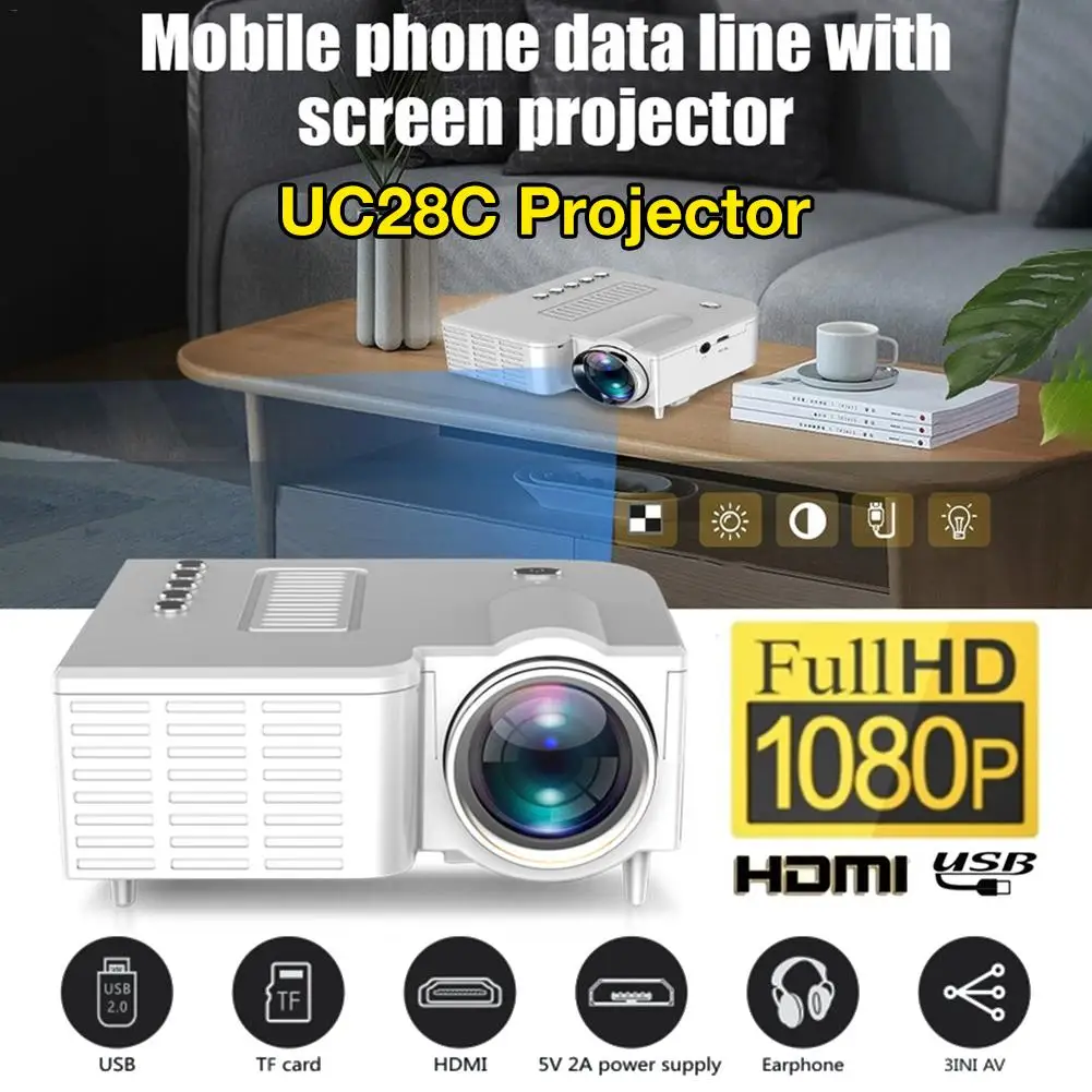 UC28C портативный видеопроектор для домашнего кинотеатра и офиса, черный/белый ЖК-проектор, мини медиаплеер для смартфонов