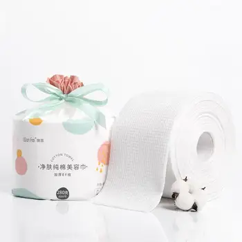 

1 Roll 60pcs Cotton Disposable Washcloth Thicken Enhance Face Cleansing Towl Face Towl for Women Ladies Girls (White)