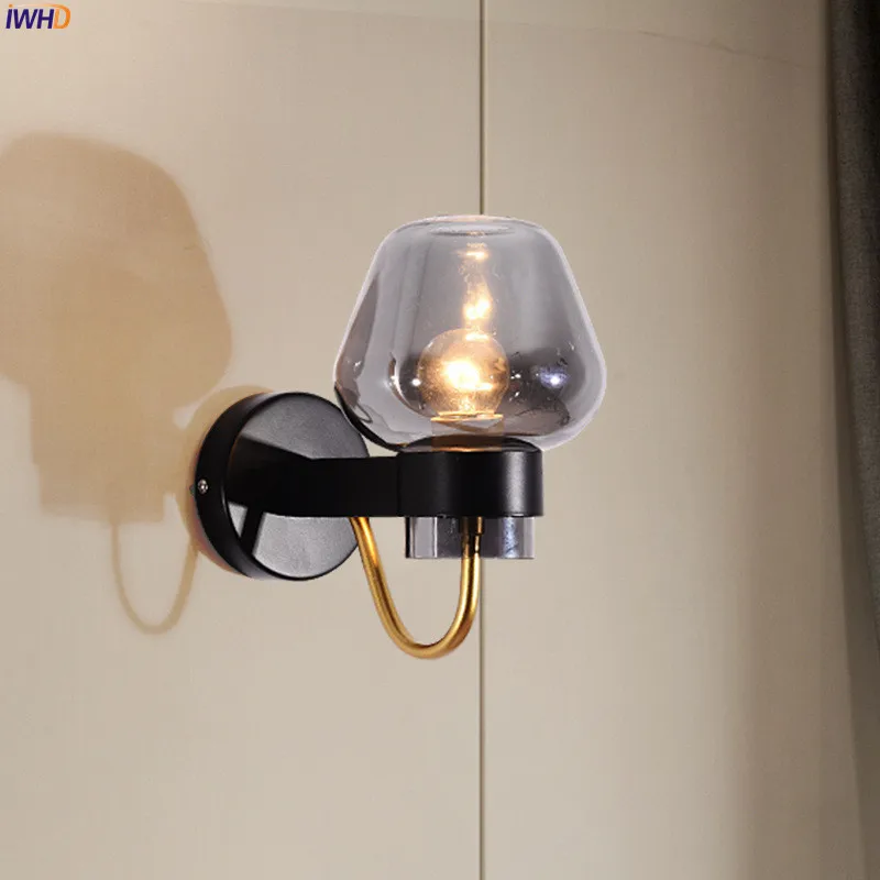 Iron Modern Nordic Wall Lamps Glass Lampshade Wall Lights Creative Wandlamp Bedroom Light Fixtures For Home Decoration Bar Cafe (18)