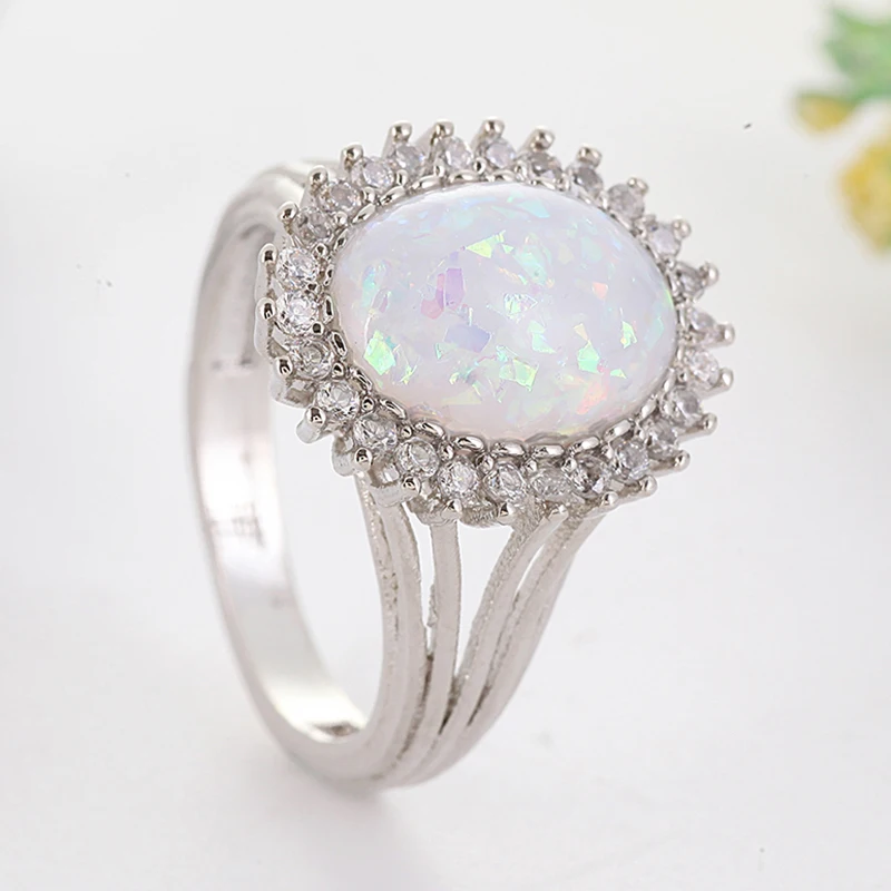 Большой огненный опал камень серебряного цвета кольцо Кристалл Кольца ...
